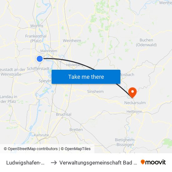 Ludwigshafen-Maudach to Verwaltungsgemeinschaft Bad Friedrichshall map