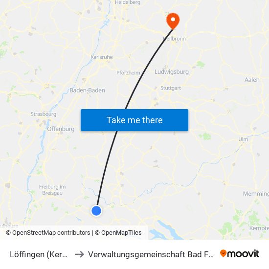 Löffingen (Kernstadt) to Verwaltungsgemeinschaft Bad Friedrichshall map