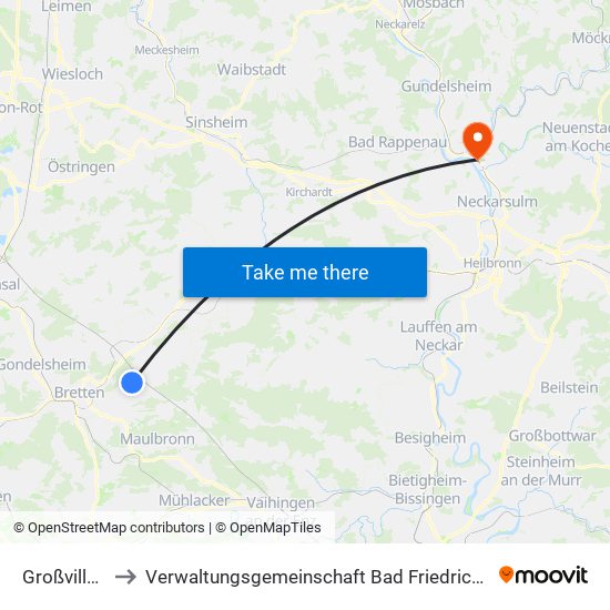 Großvillars to Verwaltungsgemeinschaft Bad Friedrichshall map