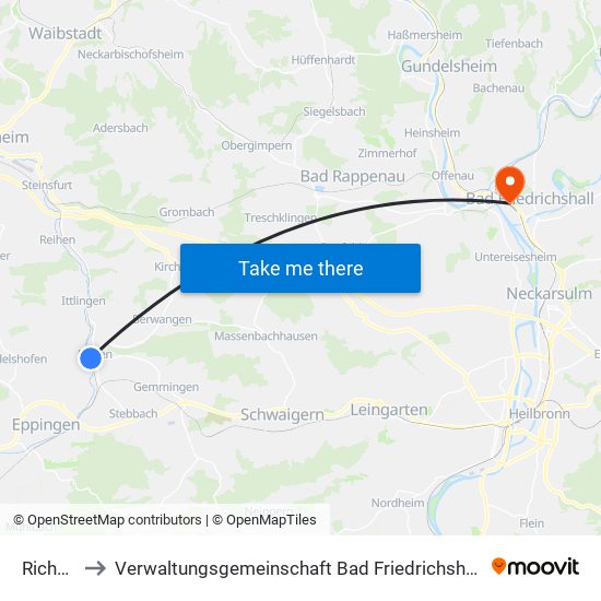 Richen to Verwaltungsgemeinschaft Bad Friedrichshall map