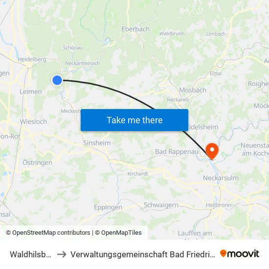 Waldhilsbach to Verwaltungsgemeinschaft Bad Friedrichshall map
