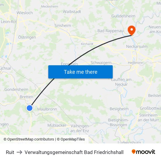 Ruit to Verwaltungsgemeinschaft Bad Friedrichshall map