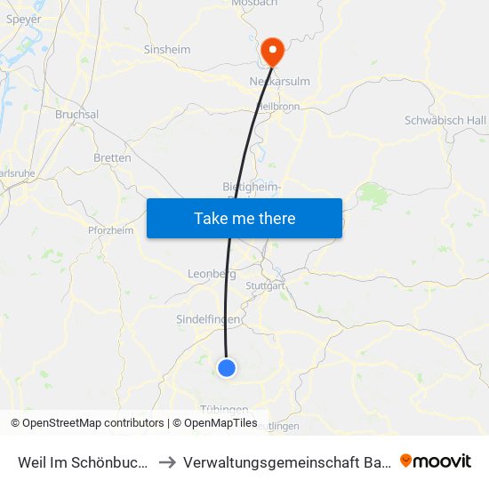 Weil Im Schönbuch (Kernort) to Verwaltungsgemeinschaft Bad Friedrichshall map