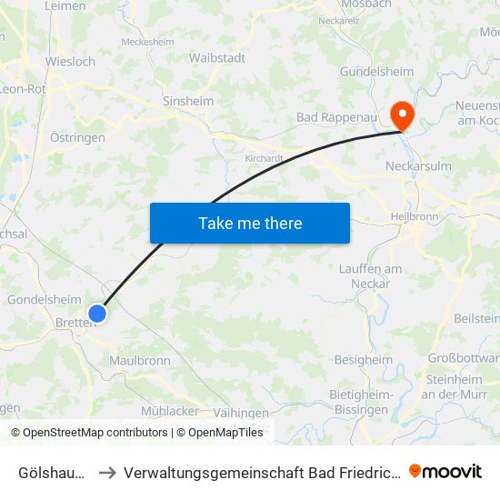 Gölshausen to Verwaltungsgemeinschaft Bad Friedrichshall map