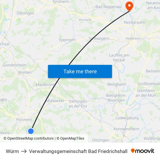 Würm to Verwaltungsgemeinschaft Bad Friedrichshall map