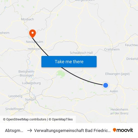 Abtsgmünd to Verwaltungsgemeinschaft Bad Friedrichshall map