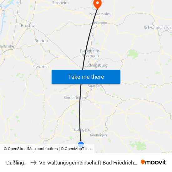 Dußlingen to Verwaltungsgemeinschaft Bad Friedrichshall map