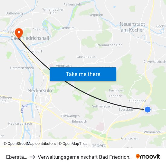 Eberstadt to Verwaltungsgemeinschaft Bad Friedrichshall map