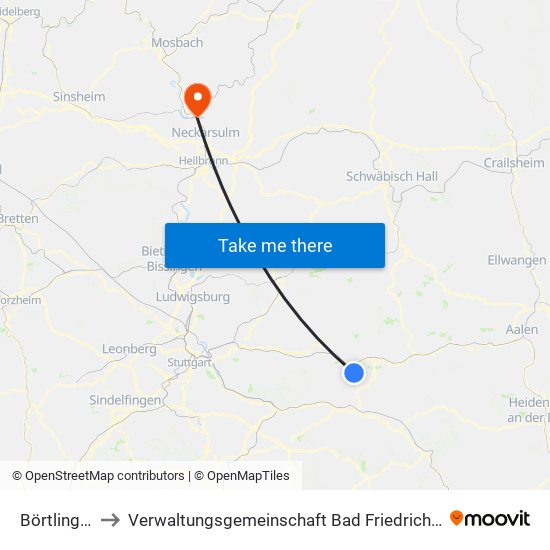 Börtlingen to Verwaltungsgemeinschaft Bad Friedrichshall map