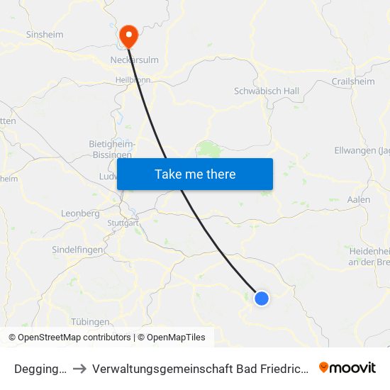 Deggingen to Verwaltungsgemeinschaft Bad Friedrichshall map