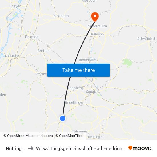 Nufringen to Verwaltungsgemeinschaft Bad Friedrichshall map