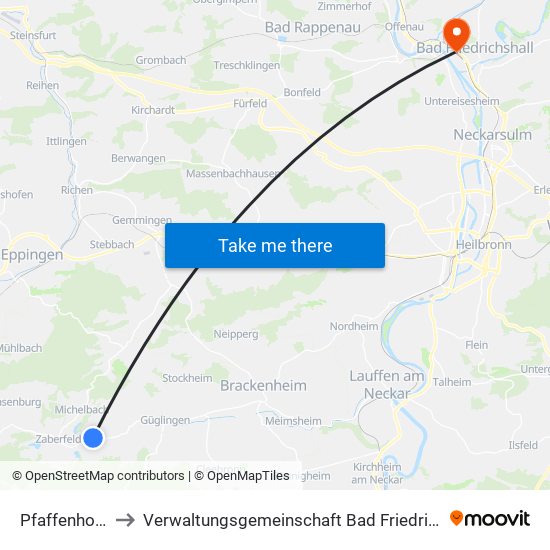 Pfaffenhofen to Verwaltungsgemeinschaft Bad Friedrichshall map