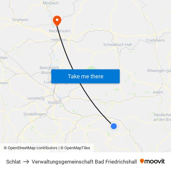 Schlat to Verwaltungsgemeinschaft Bad Friedrichshall map