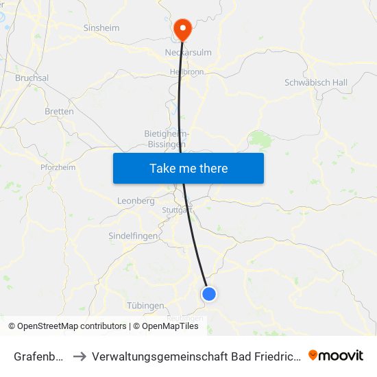 Grafenberg to Verwaltungsgemeinschaft Bad Friedrichshall map