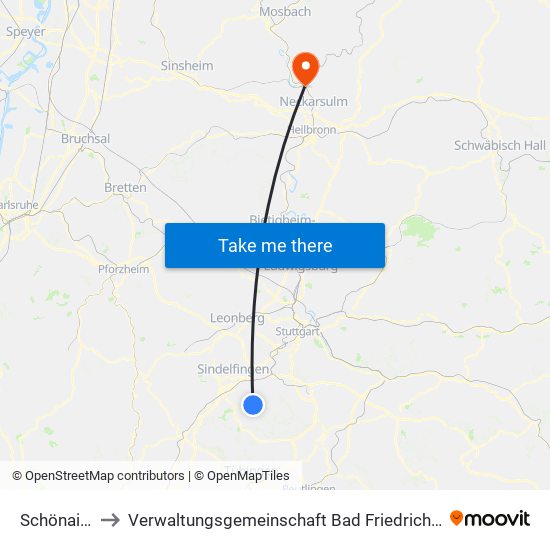 Schönaich to Verwaltungsgemeinschaft Bad Friedrichshall map