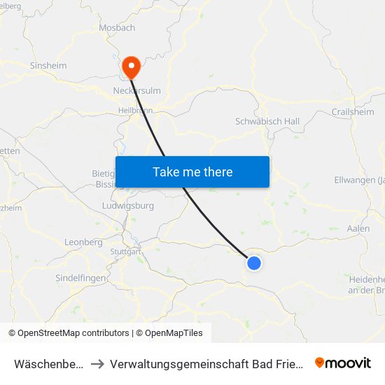 Wäschenbeuren to Verwaltungsgemeinschaft Bad Friedrichshall map