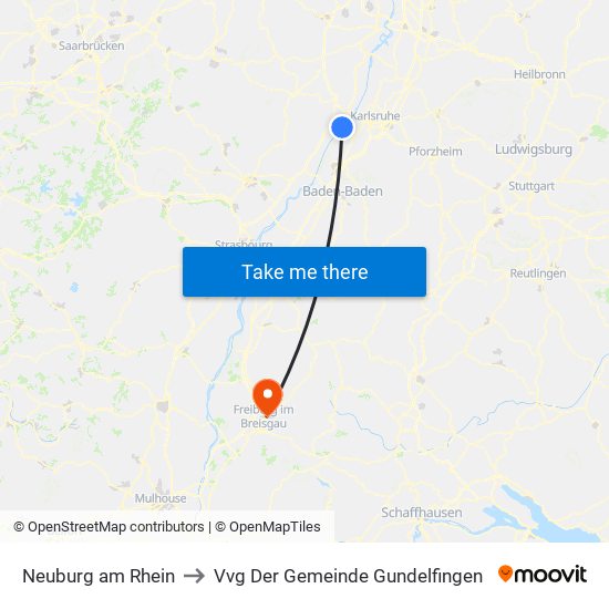 Neuburg am Rhein to Vvg Der Gemeinde Gundelfingen map