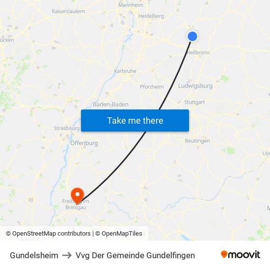 Gundelsheim to Vvg Der Gemeinde Gundelfingen map