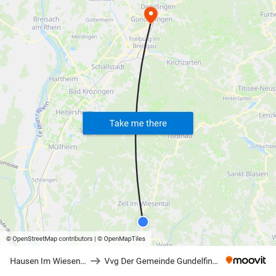 Hausen Im Wiesental to Vvg Der Gemeinde Gundelfingen map