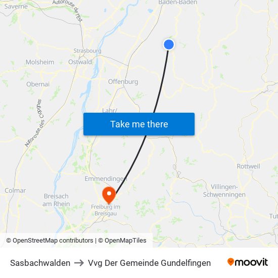 Sasbachwalden to Vvg Der Gemeinde Gundelfingen map