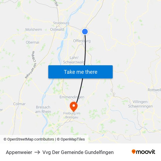 Appenweier to Vvg Der Gemeinde Gundelfingen map