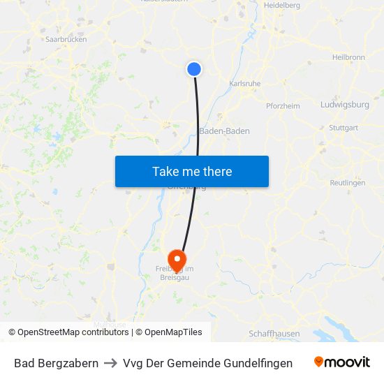 Bad Bergzabern to Vvg Der Gemeinde Gundelfingen map