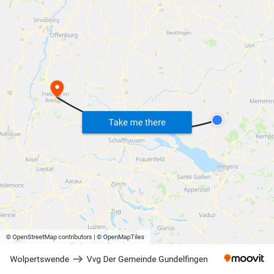 Wolpertswende to Vvg Der Gemeinde Gundelfingen map