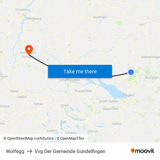 Wolfegg to Vvg Der Gemeinde Gundelfingen map