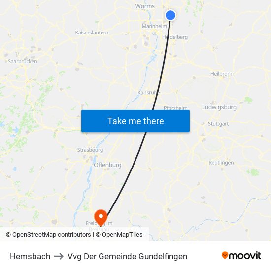 Hemsbach to Vvg Der Gemeinde Gundelfingen map