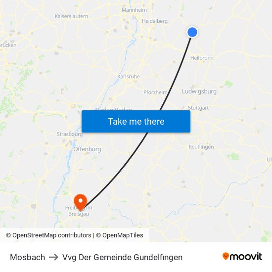 Mosbach to Vvg Der Gemeinde Gundelfingen map