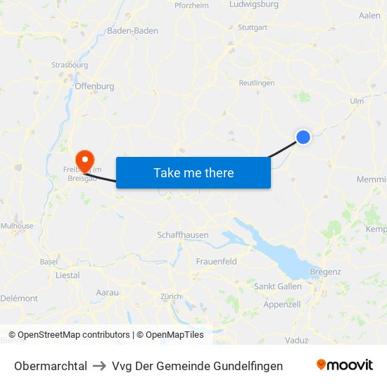 Obermarchtal to Vvg Der Gemeinde Gundelfingen map