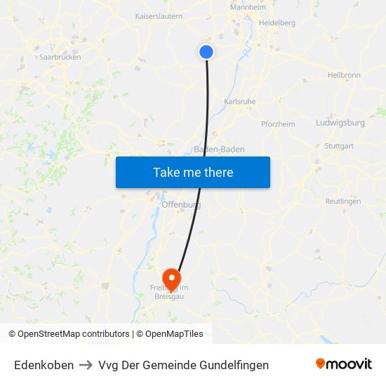 Edenkoben to Vvg Der Gemeinde Gundelfingen map