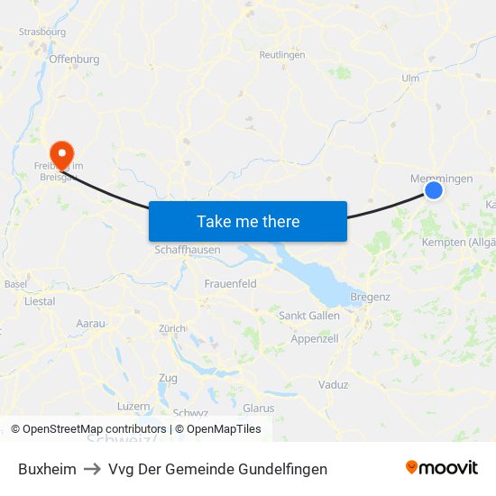 Buxheim to Vvg Der Gemeinde Gundelfingen map