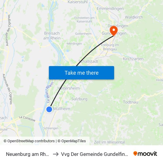 Neuenburg am Rhein to Vvg Der Gemeinde Gundelfingen map