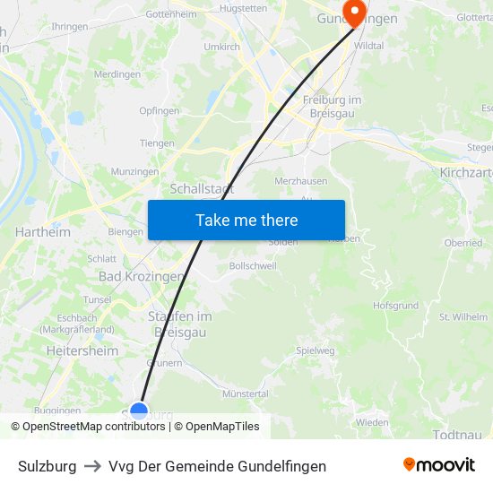 Sulzburg to Vvg Der Gemeinde Gundelfingen map