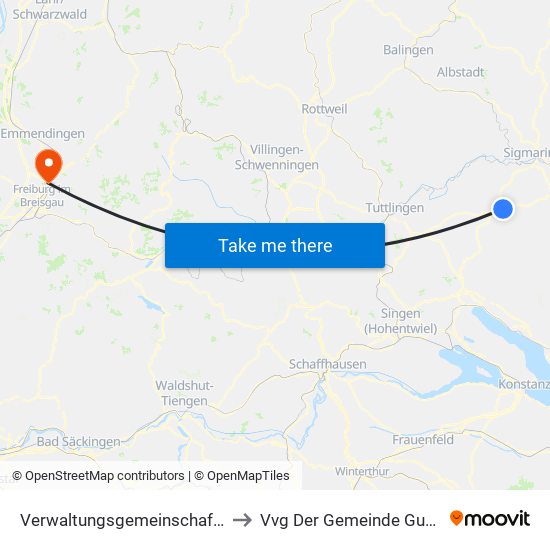 Verwaltungsgemeinschaft Meßkirch to Vvg Der Gemeinde Gundelfingen map