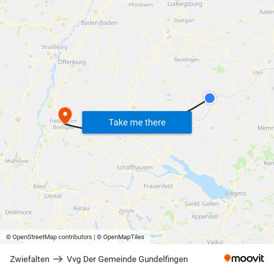 Zwiefalten to Vvg Der Gemeinde Gundelfingen map