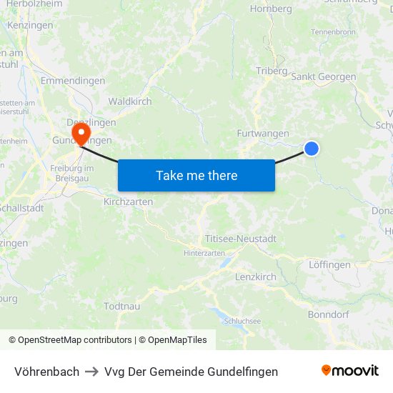 Vöhrenbach to Vvg Der Gemeinde Gundelfingen map