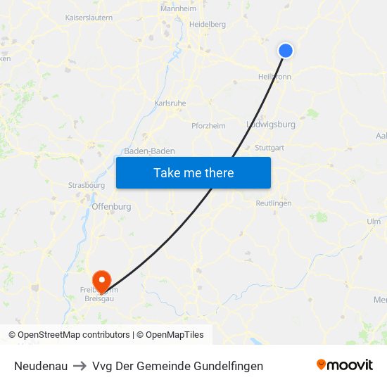 Neudenau to Vvg Der Gemeinde Gundelfingen map