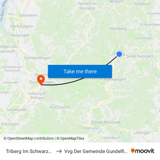 Triberg Im Schwarzwald to Vvg Der Gemeinde Gundelfingen map