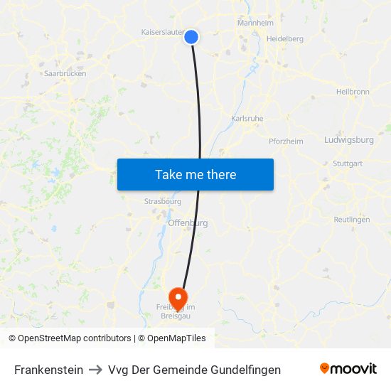 Frankenstein to Vvg Der Gemeinde Gundelfingen map