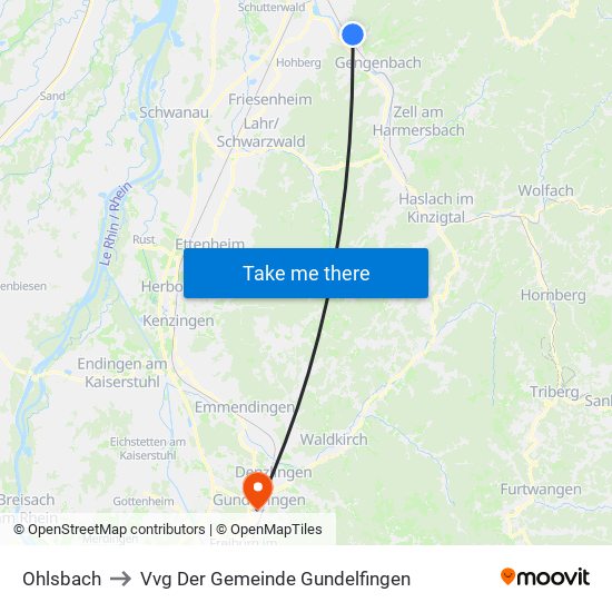 Ohlsbach to Vvg Der Gemeinde Gundelfingen map