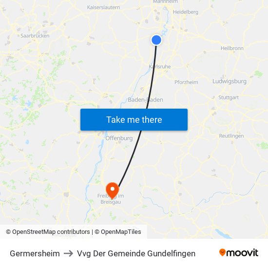 Germersheim to Vvg Der Gemeinde Gundelfingen map