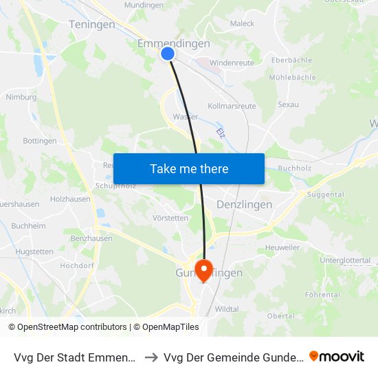 Vvg Der Stadt Emmendingen to Vvg Der Gemeinde Gundelfingen map