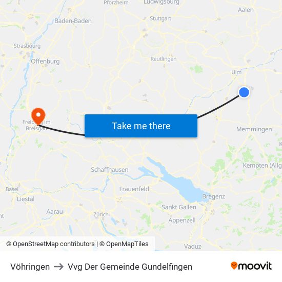 Vöhringen to Vvg Der Gemeinde Gundelfingen map