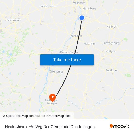 Neulußheim to Vvg Der Gemeinde Gundelfingen map