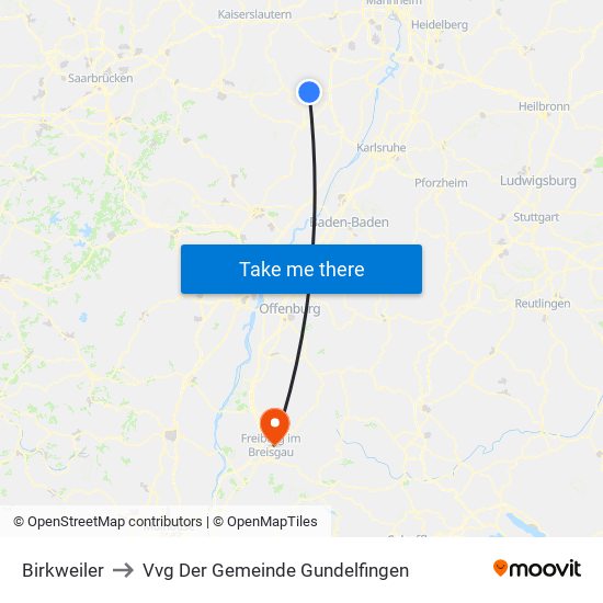 Birkweiler to Vvg Der Gemeinde Gundelfingen map