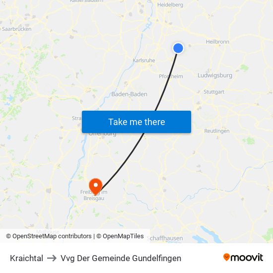 Kraichtal to Vvg Der Gemeinde Gundelfingen map