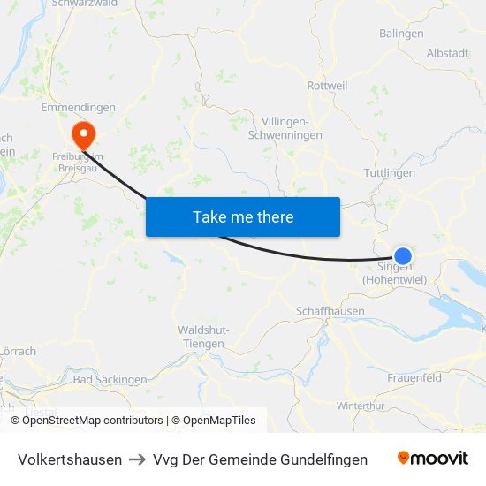 Volkertshausen to Vvg Der Gemeinde Gundelfingen map