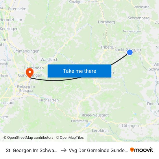 St. Georgen Im Schwarzwald to Vvg Der Gemeinde Gundelfingen map